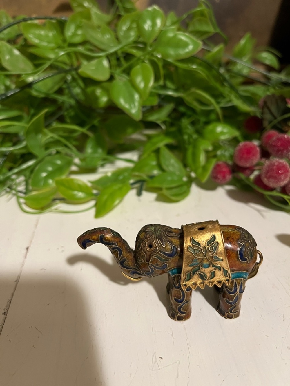 Cloisonne Elephant - Brass